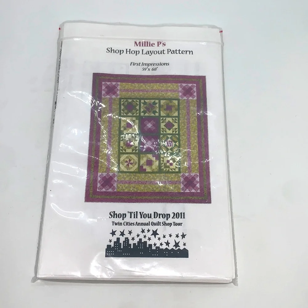 Millie P’s Shop Hop Layout Quilt Patterns “First Impressions” Approx. 59”x 68”